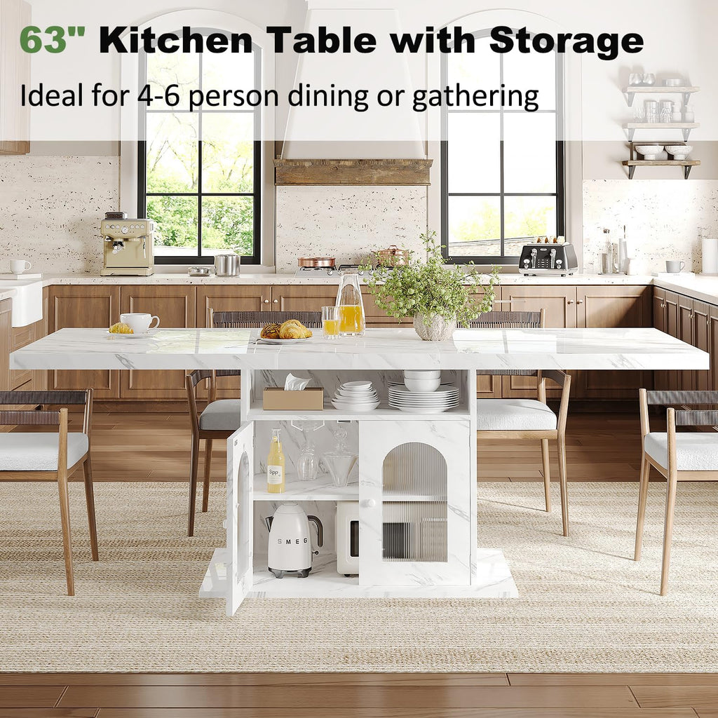 White Faux Marble Rectangular Dining Table