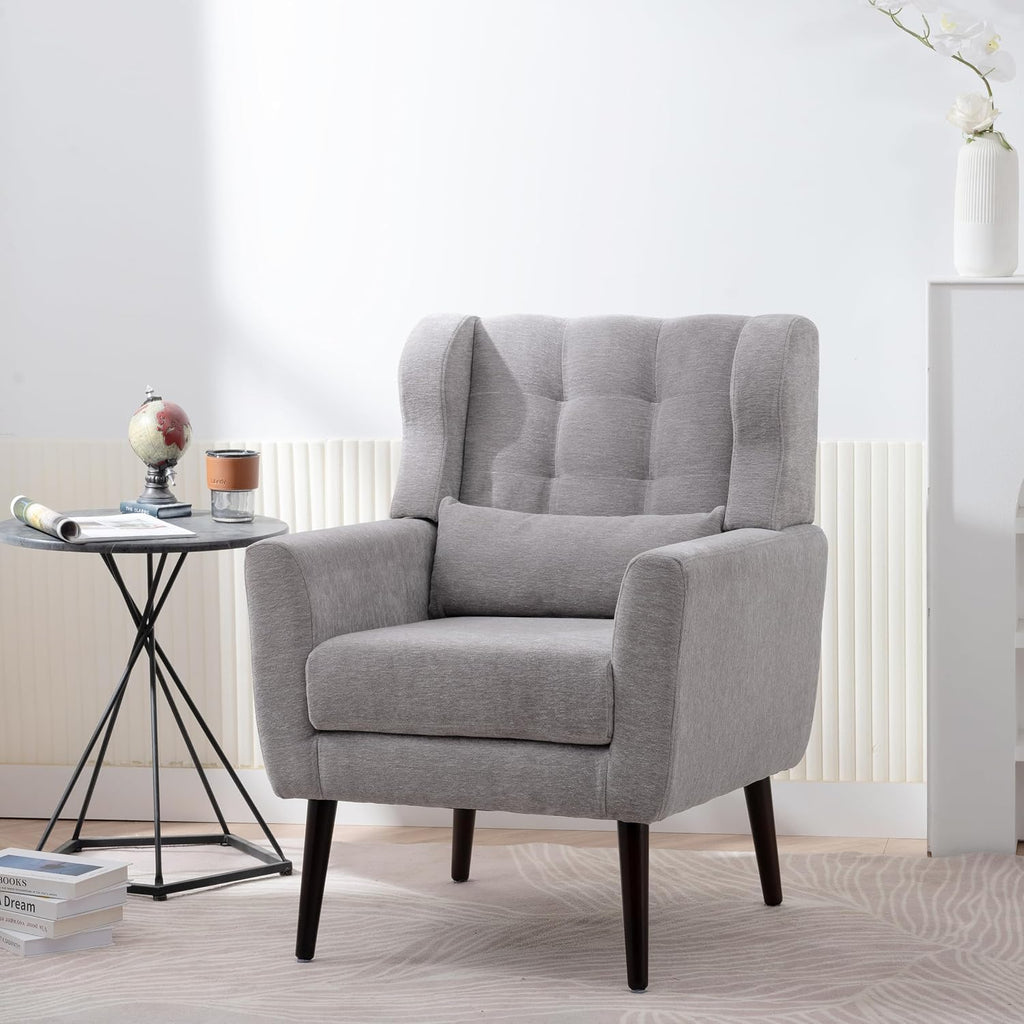 Grey Chenille Wingback Accent Chair