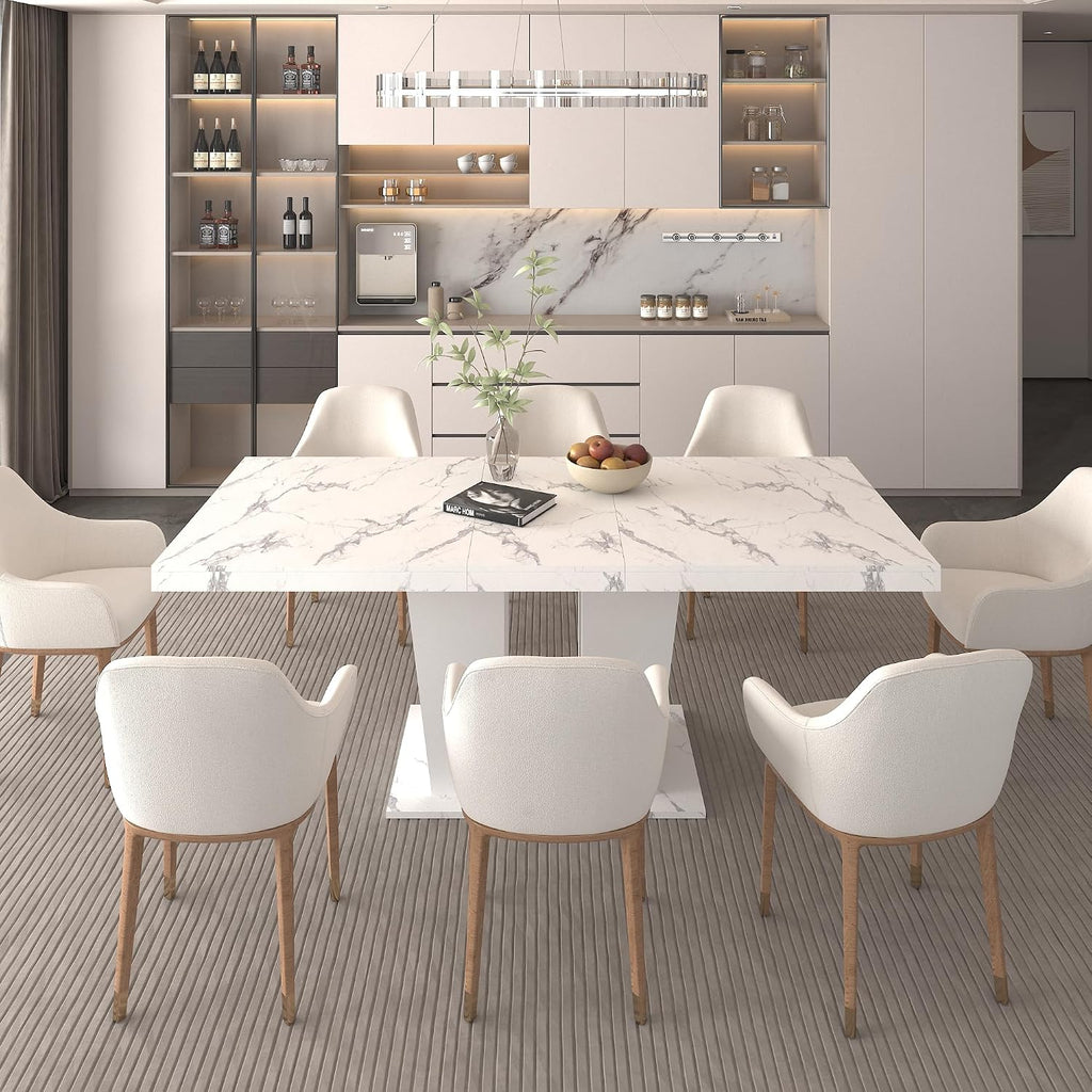 White Extendable Faux Marble Dining Table