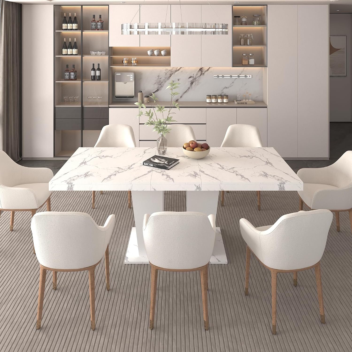 White Extendable Faux Marble Dining Table