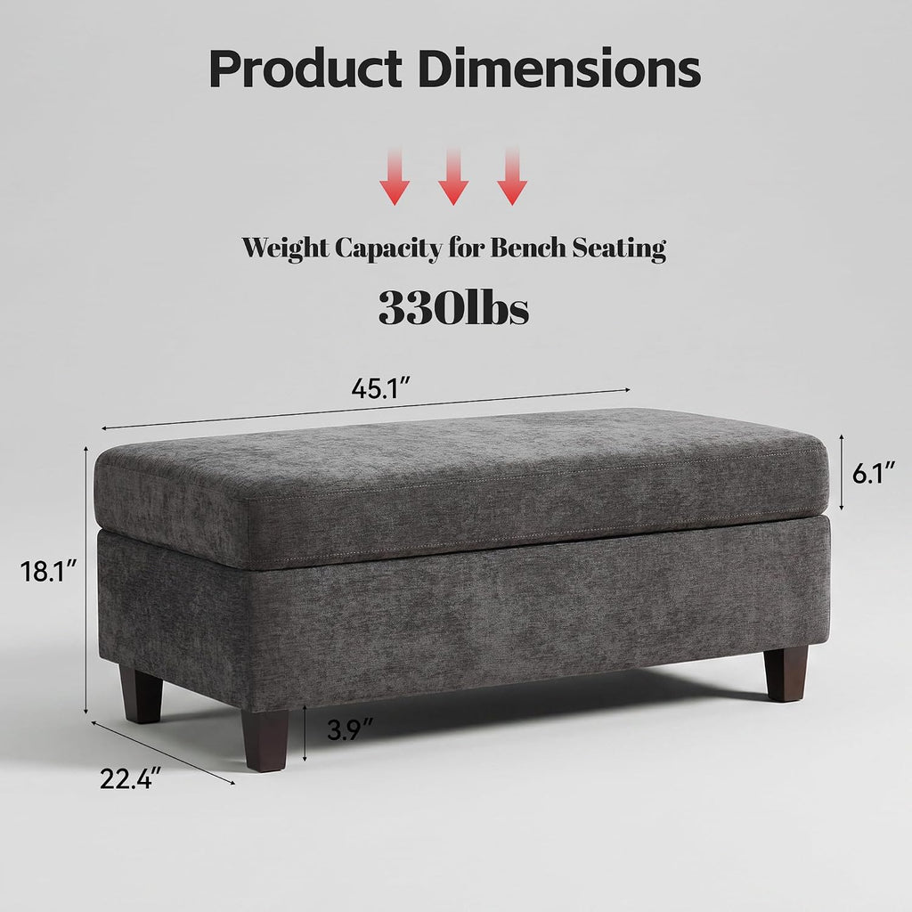 Chenille Storage Ottoman Bench Dark Gray 45"