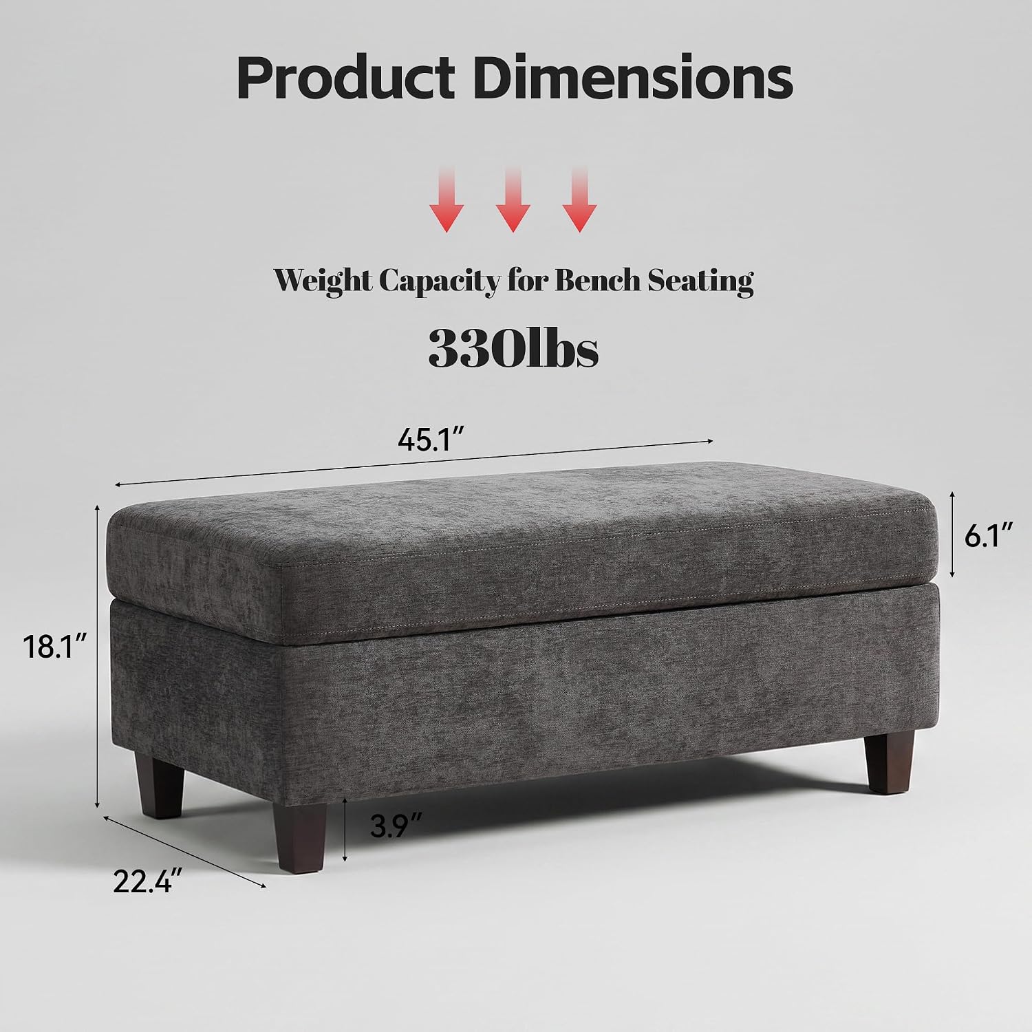 Chenille Storage Ottoman Bench Dark Gray 45"