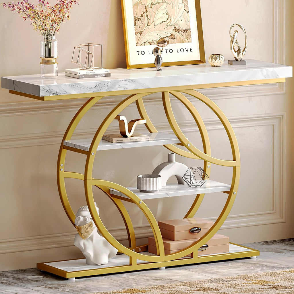 White Marble Gold Frame Console Table
