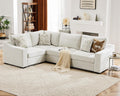 Ivory Linen V-Shaped Modular Sectional Sofa