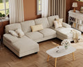 Beige Corduroy U-Shaped Sectional Sofa