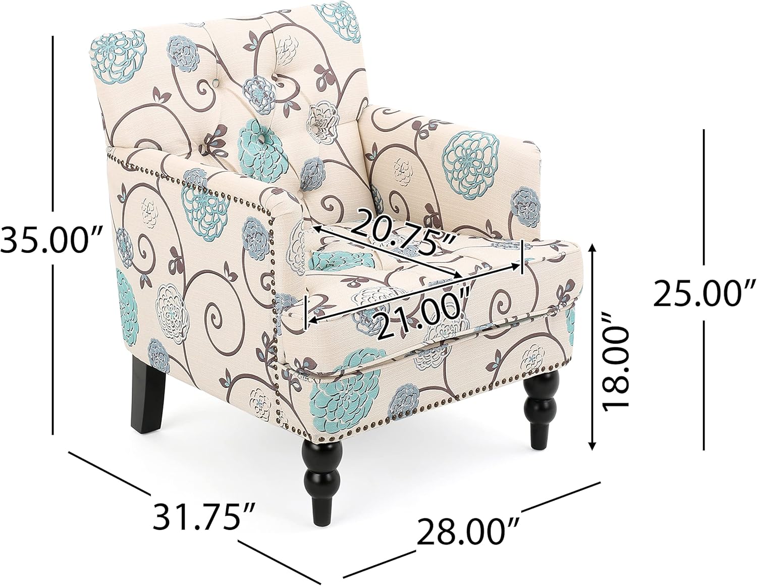 Home White Blue Tufted Club Chair
