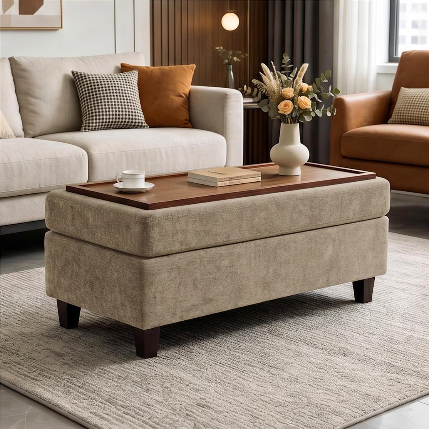 Chenille Storage Ottoman Bench 45"