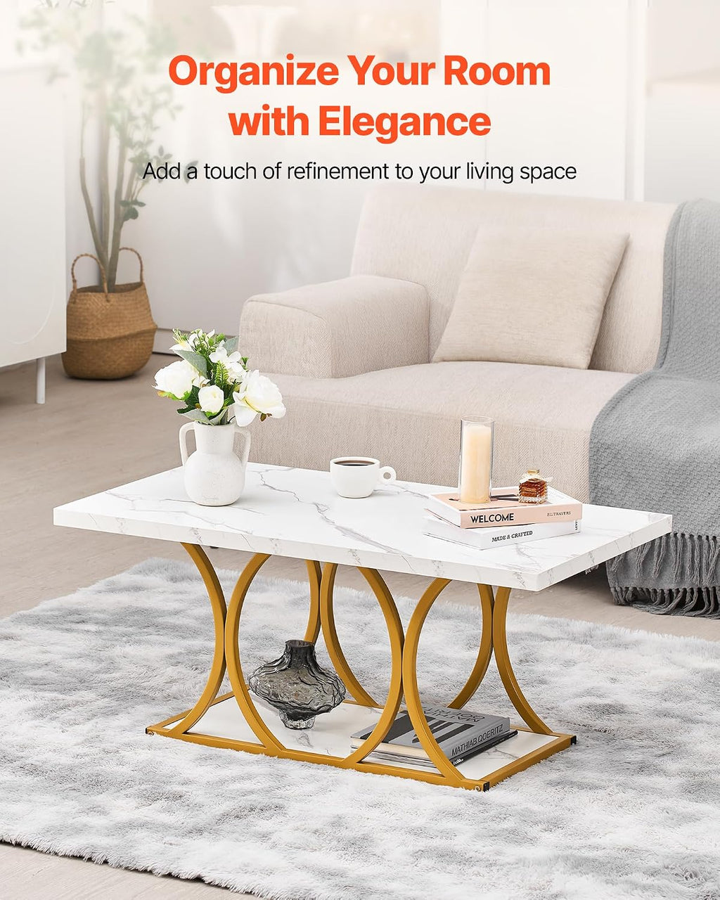 White Faux Marble 2-Tier Coffee Table