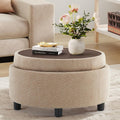Camel Round Storage Ottoman With Tray Lid
