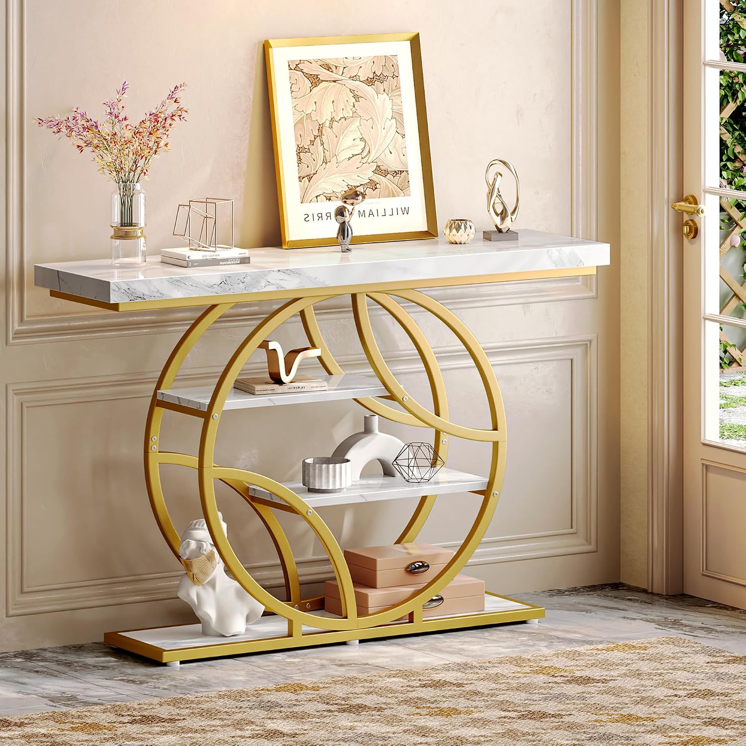 White Marble Gold Frame Console Table