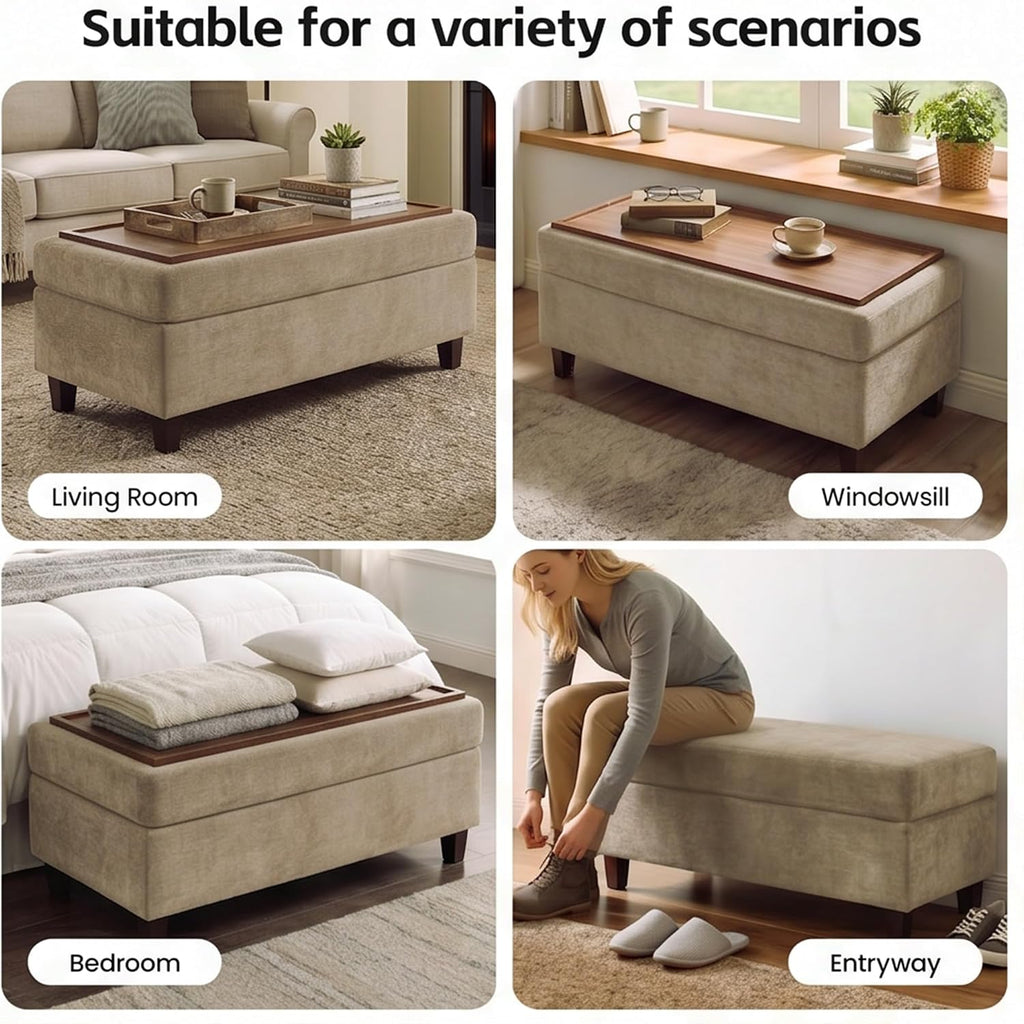 Chenille Storage Ottoman Bench 45"