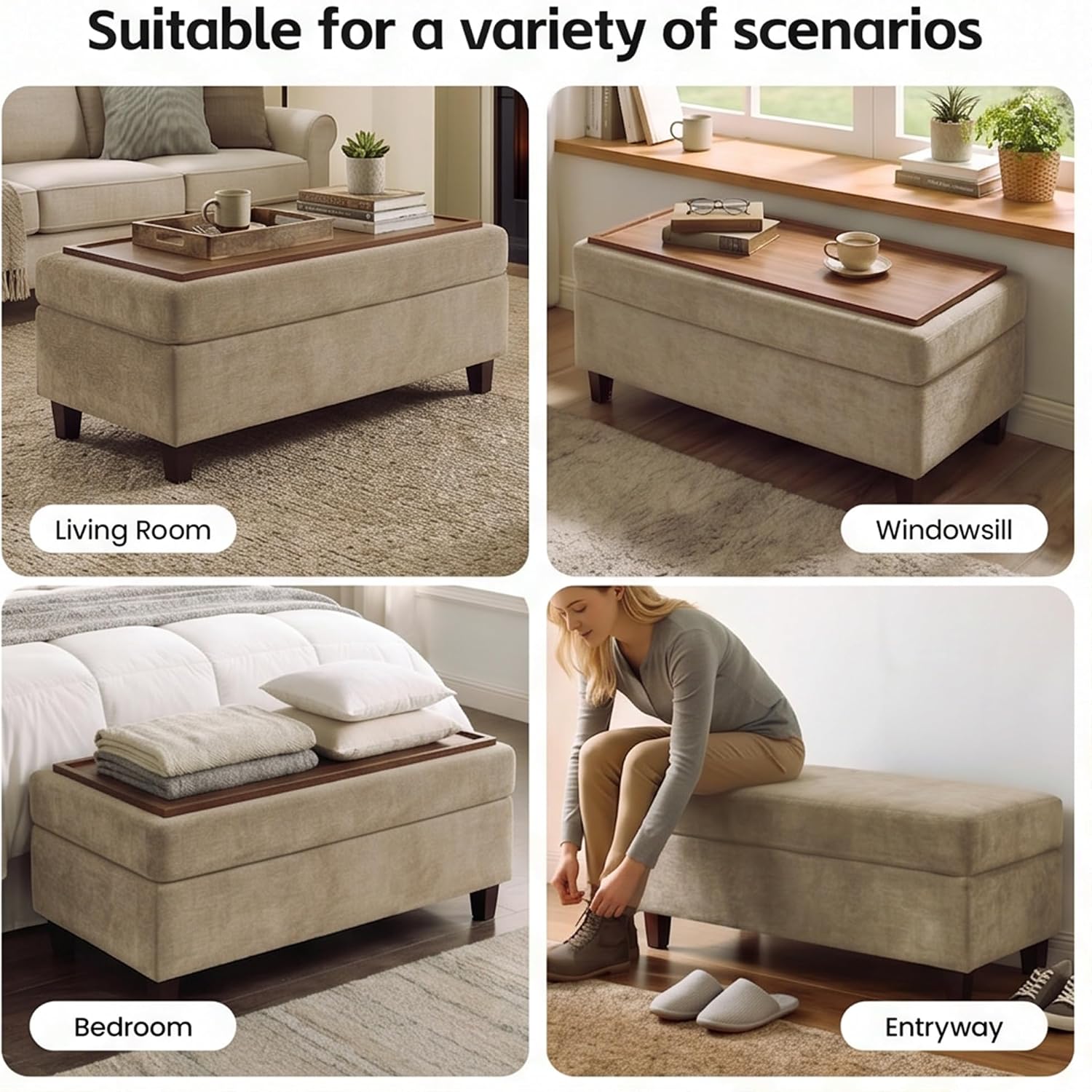 Chenille Storage Ottoman Bench 45"