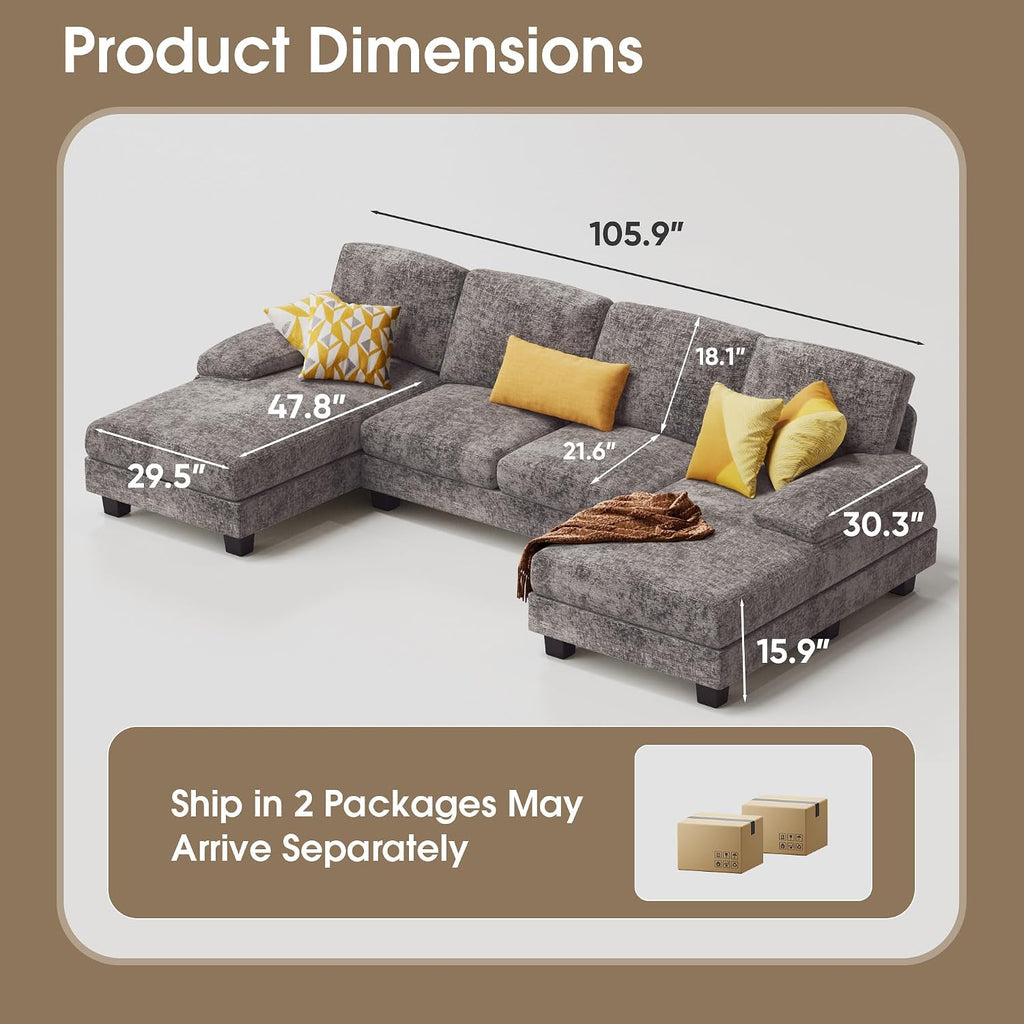 Grey Chenille U-Shaped Sectional Sofa
