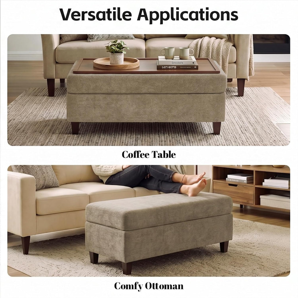 Chenille Storage Ottoman Bench 45"