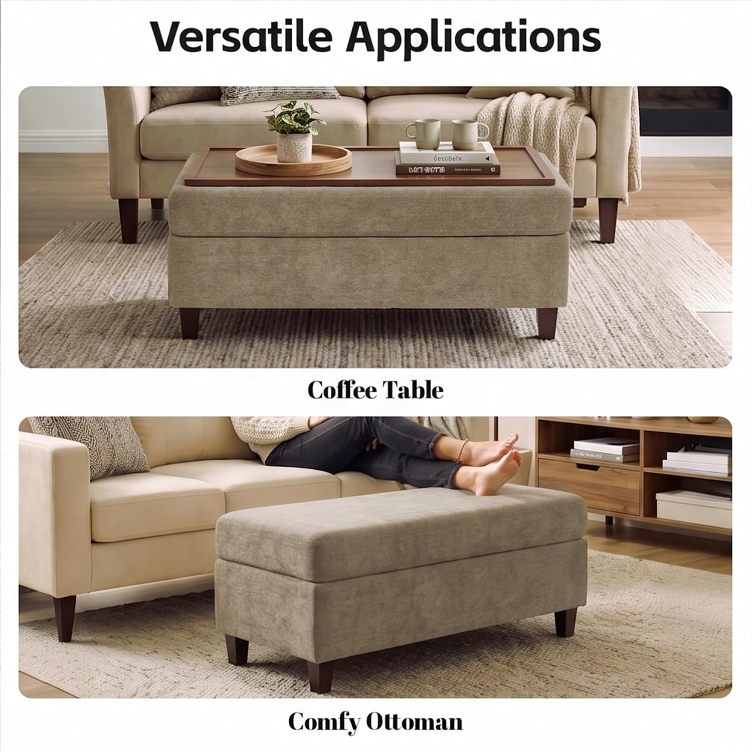 Chenille Storage Ottoman Bench 45"