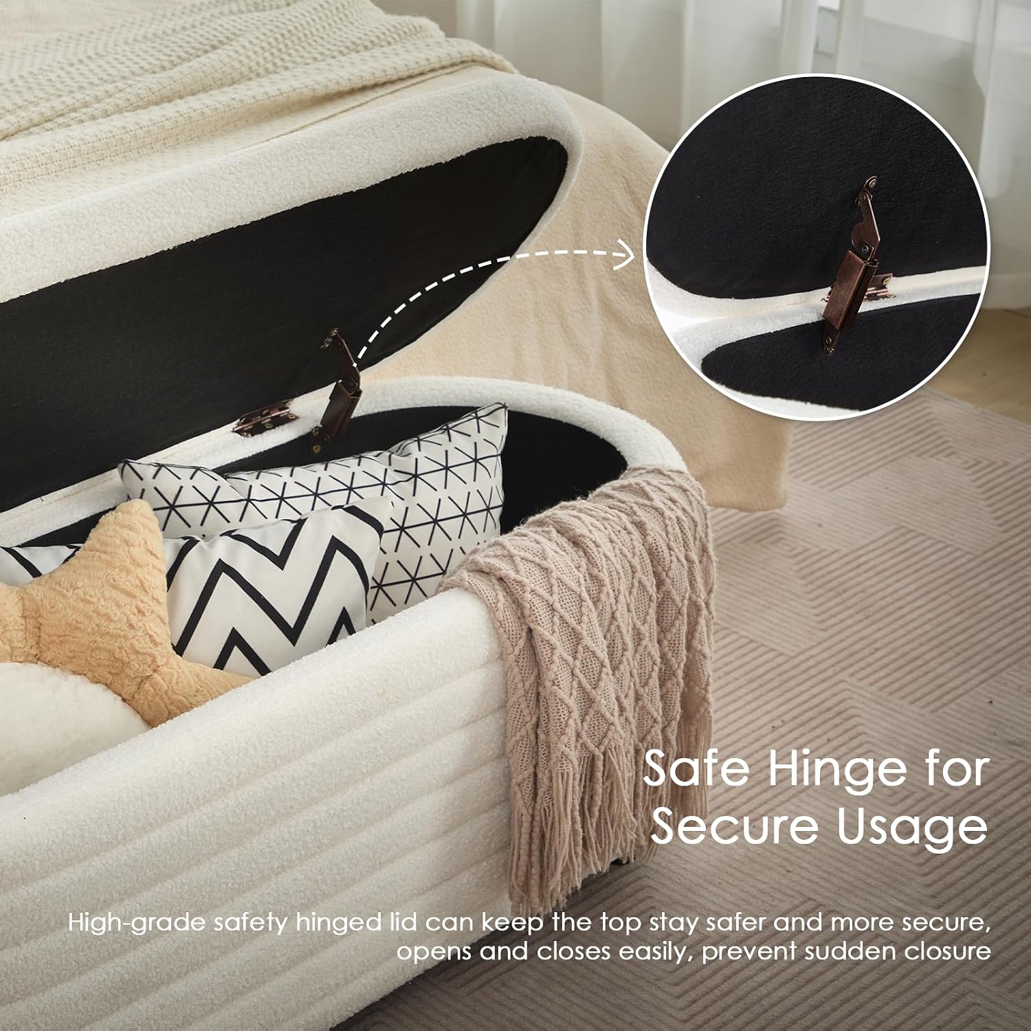 White Teddy Storage Ottoman Bench 45.5"