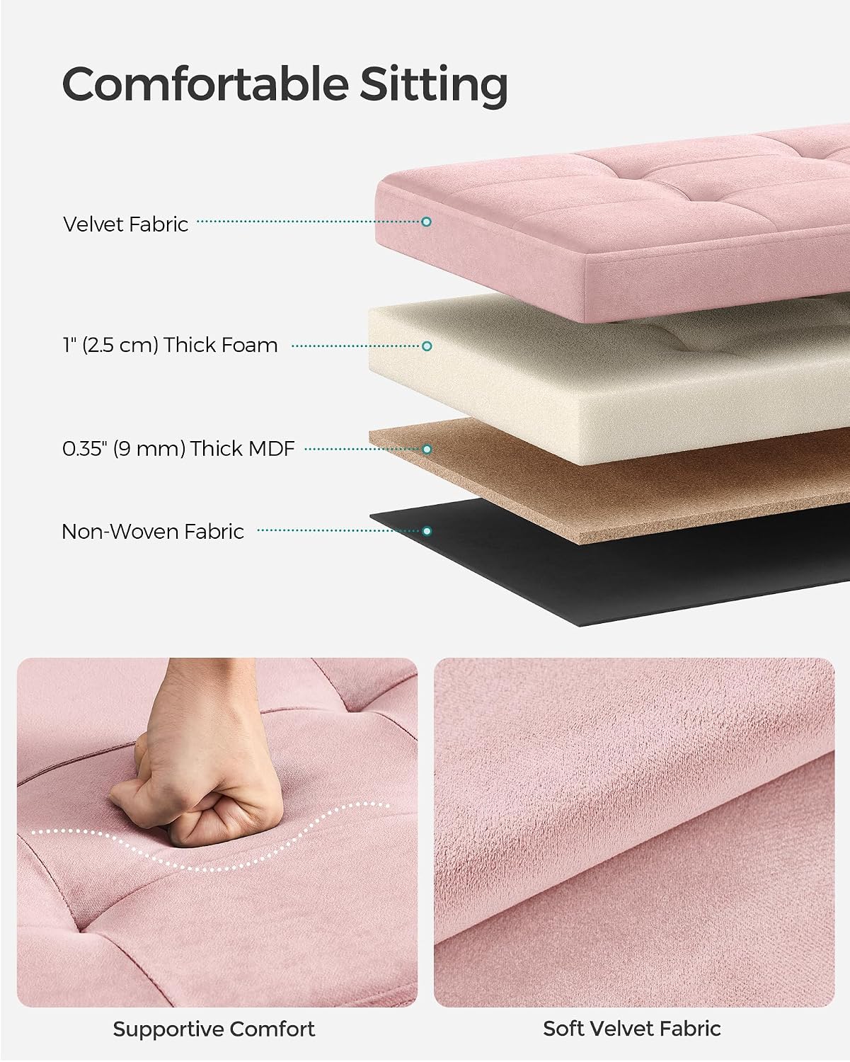 Foldable Storage Ottoman Bench Jelly Pink 43 Inch