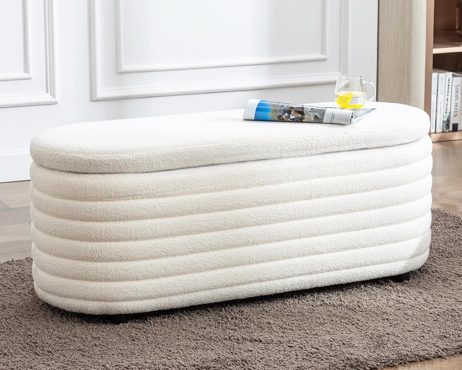 White Teddy Storage Ottoman Bench 45.5"