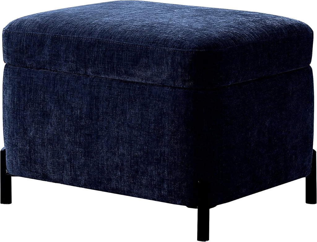 Navy Chenille Storage Ottoman Bench