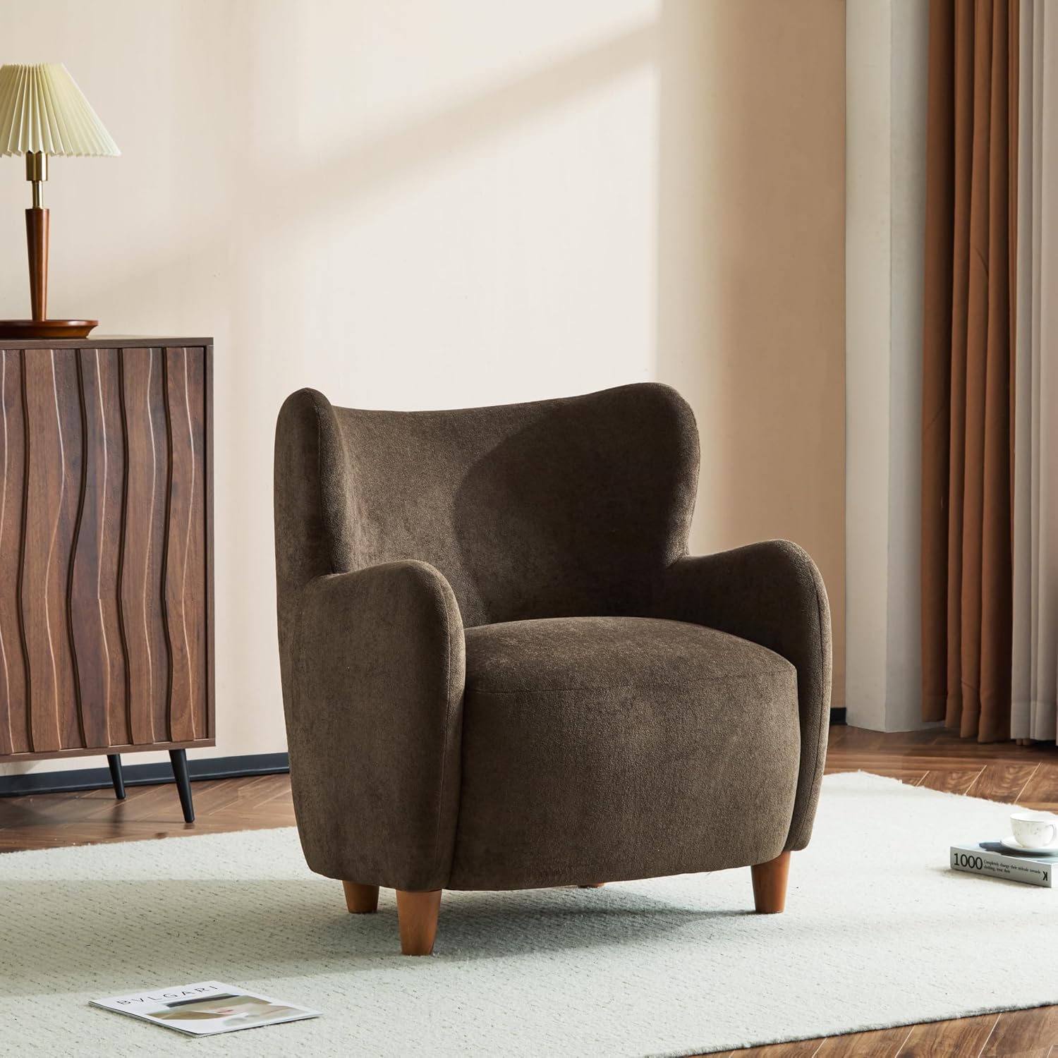 Home Brown Auden Velvet Wingback Chair