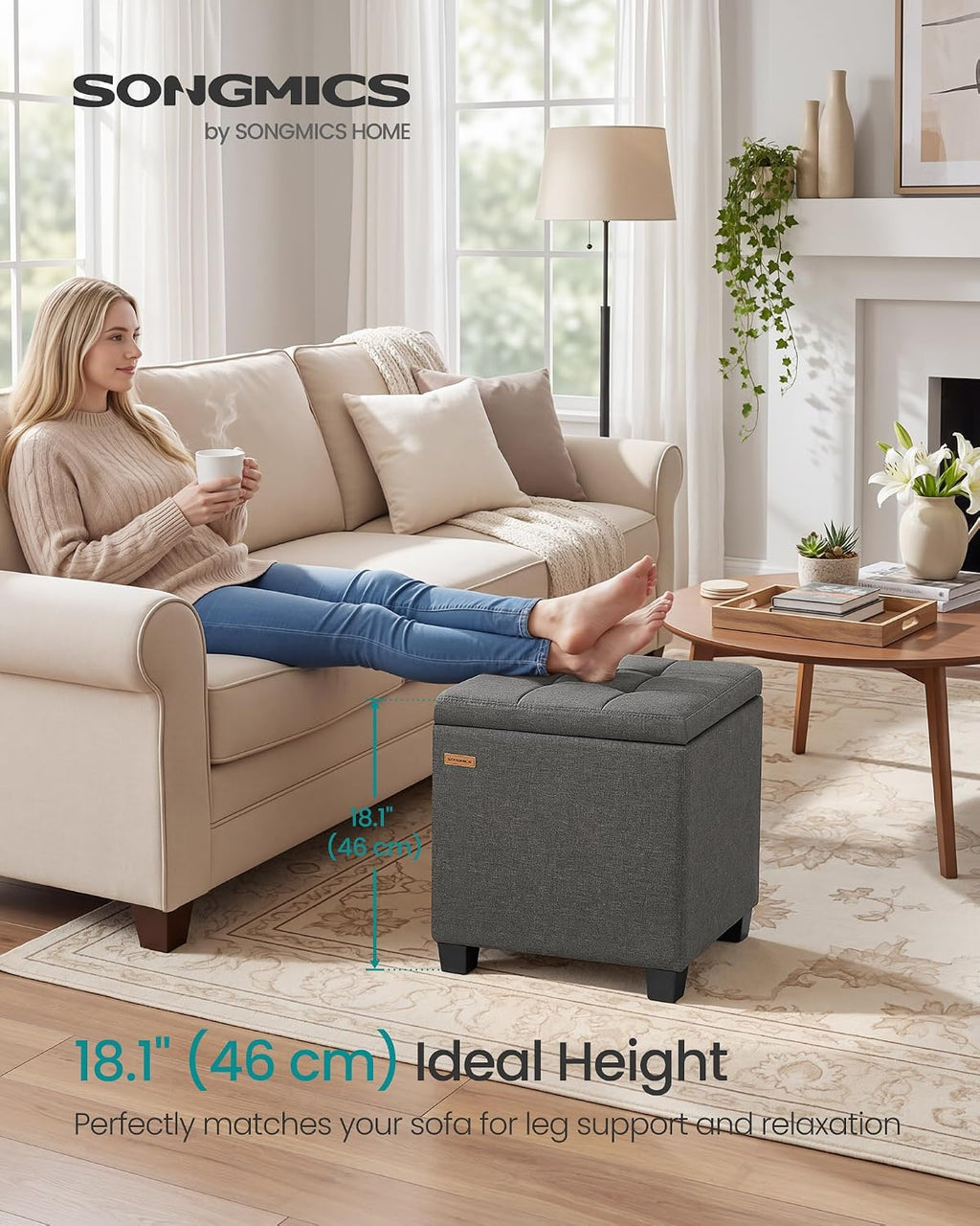 Slate Gray Square Storage Ottoman Cube