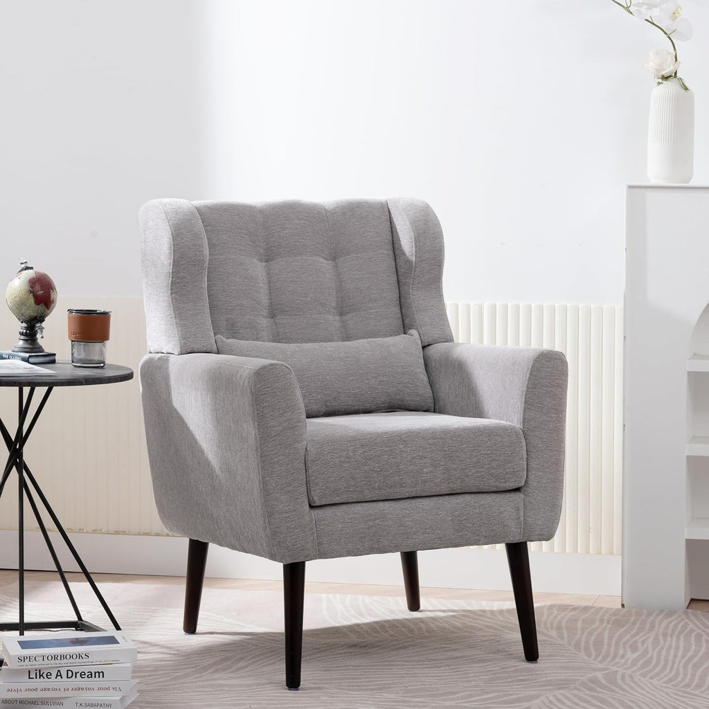 Grey Chenille Wingback Accent Chair