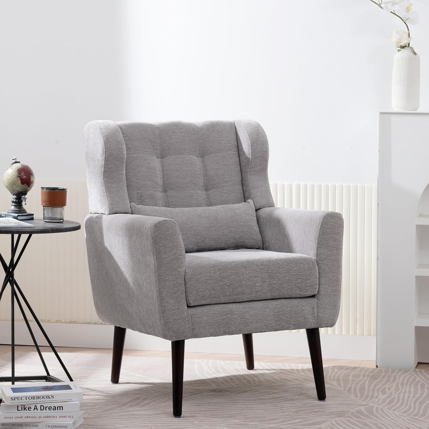 Grey Chenille Wingback Accent Chair