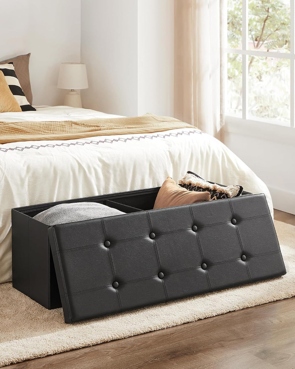 Black Folding Storage Ottoman Bench 43"