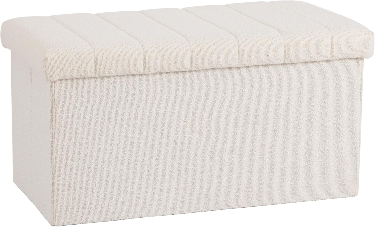 White Boucle Storage Ottoman Bench 30"