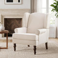 Tan Printed Linen Wingback Accent Chair