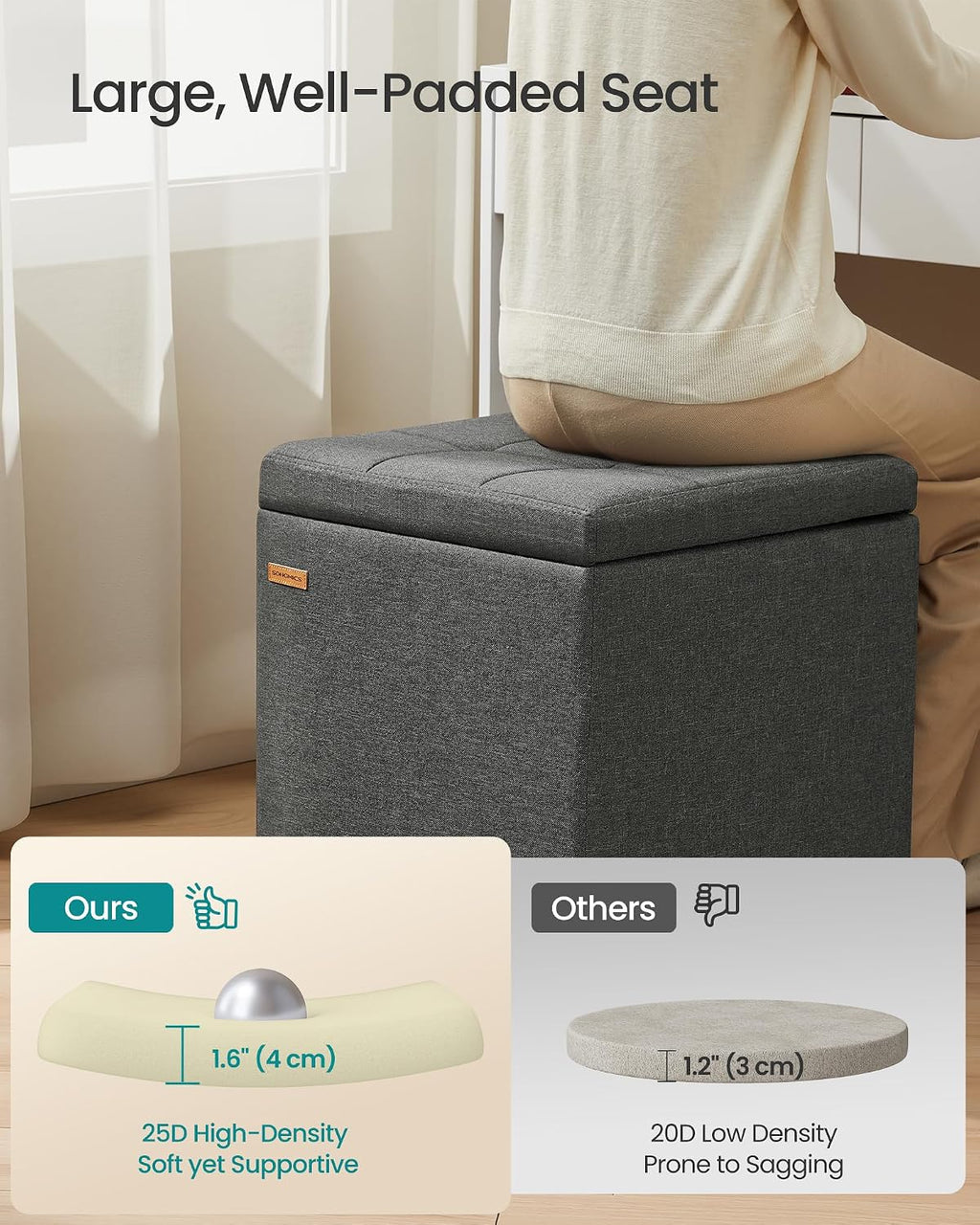 Slate Gray Square Storage Ottoman Cube