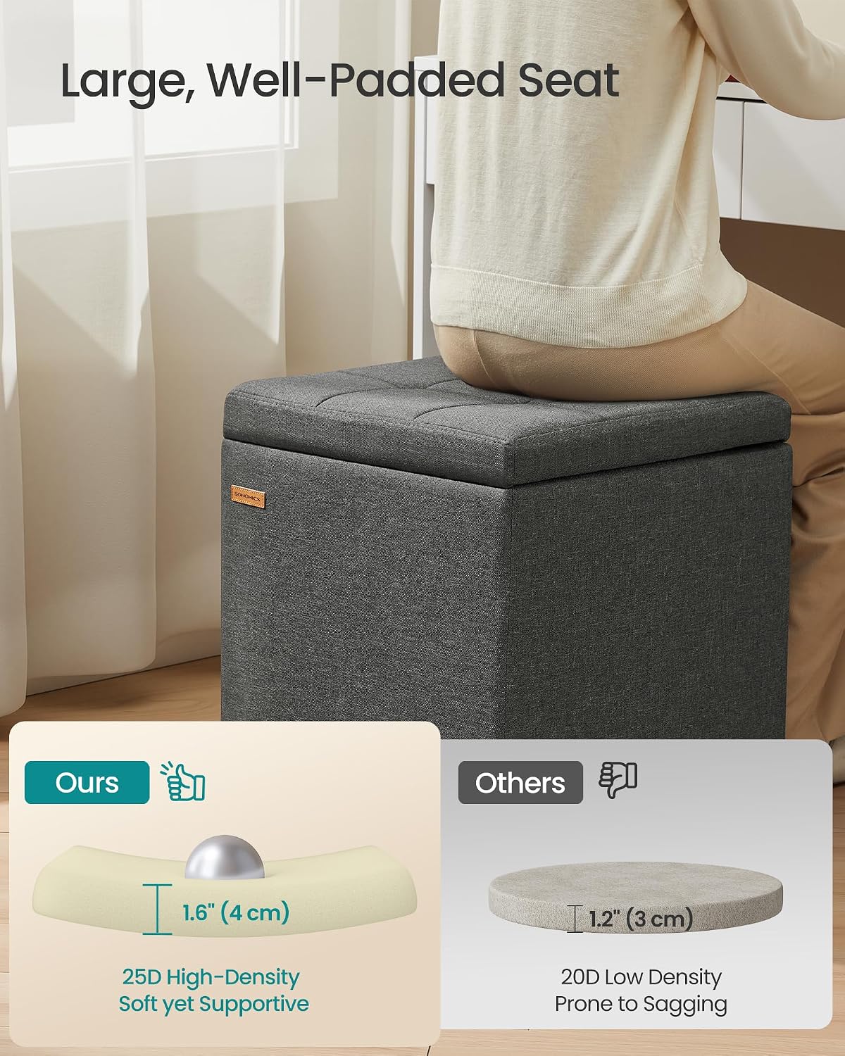 Slate Gray Square Storage Ottoman Cube