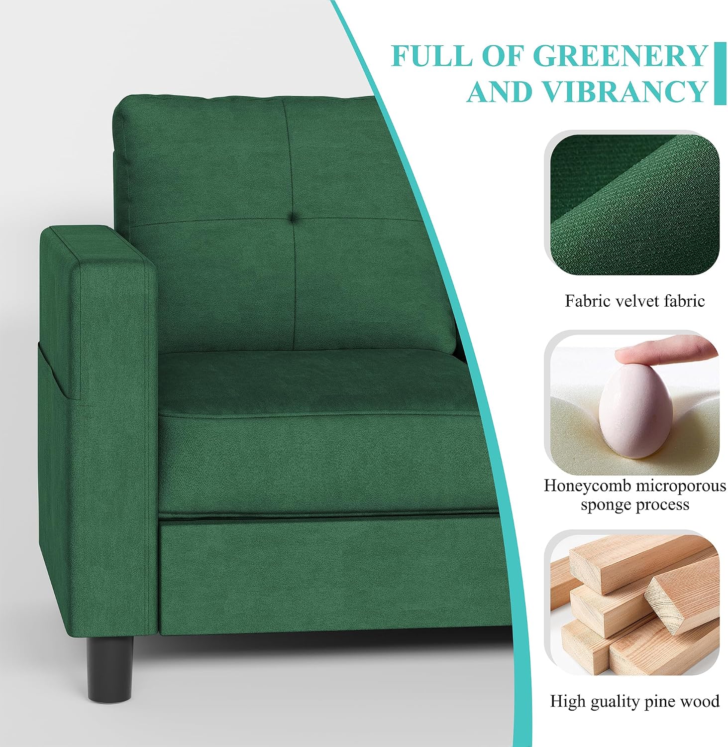 Green Linen L-Shaped Sectional Sofa