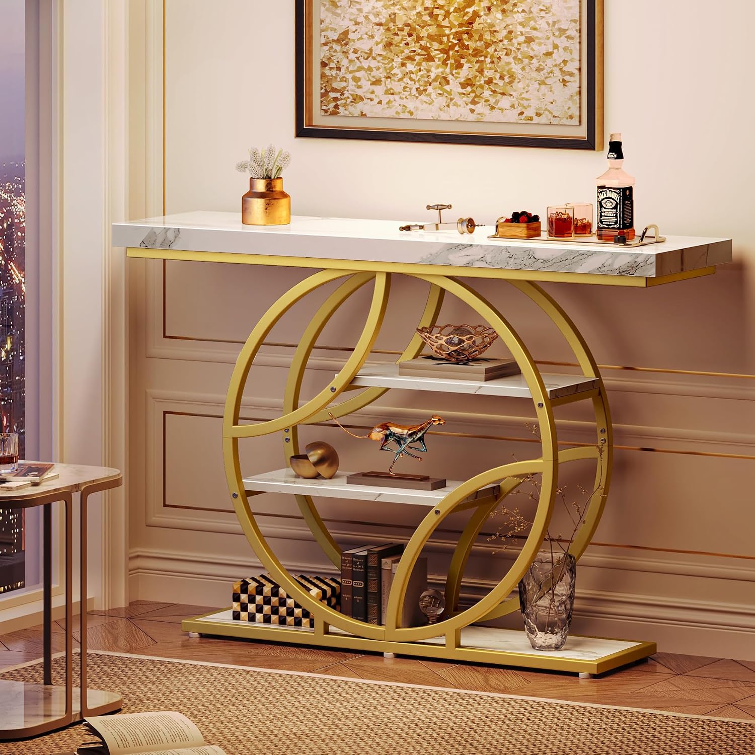 White Marble Gold Frame Console Table