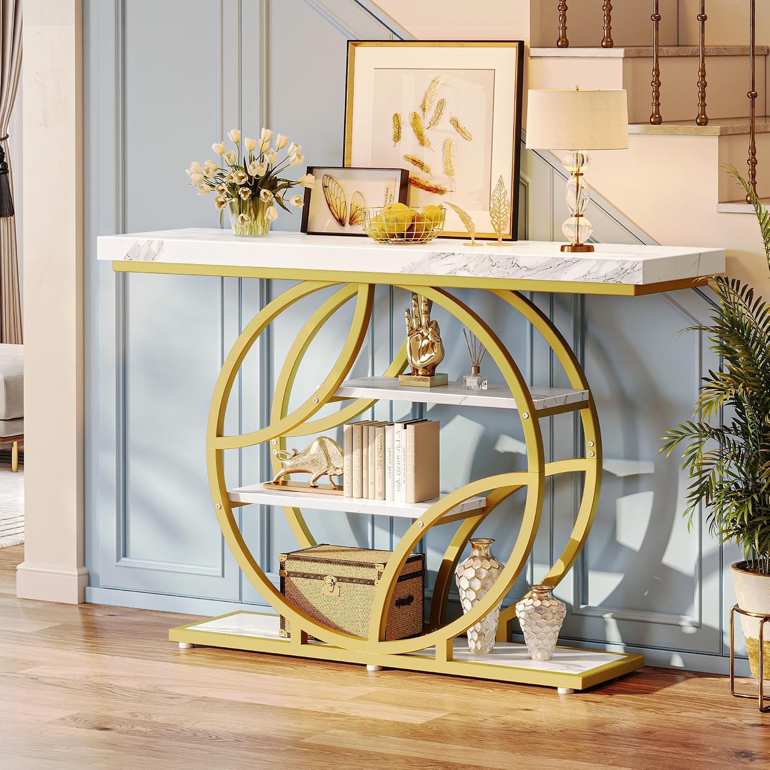 White Marble Gold Frame Console Table
