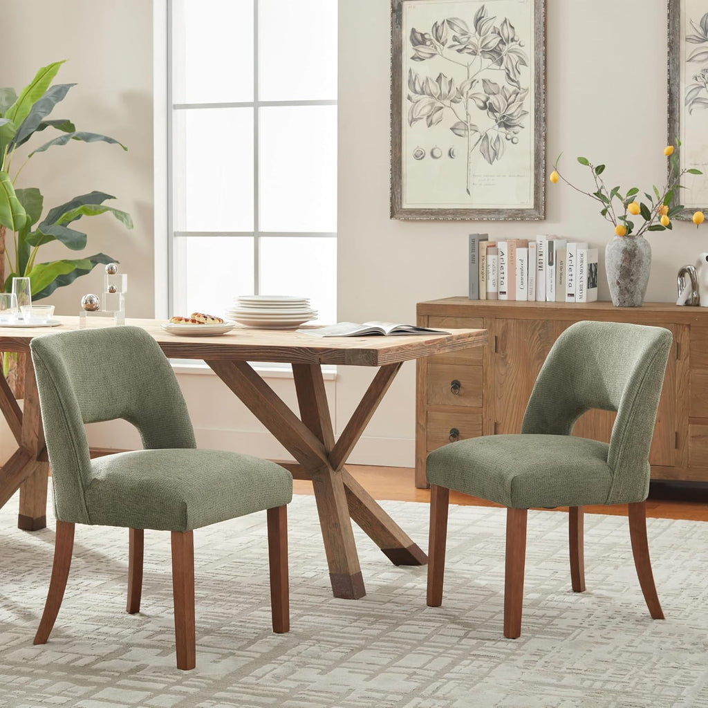 Green Fabric Dining Chairs Set of 2