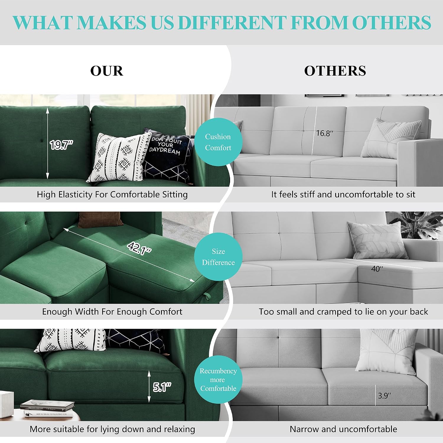 Green Linen L-Shaped Sectional Sofa