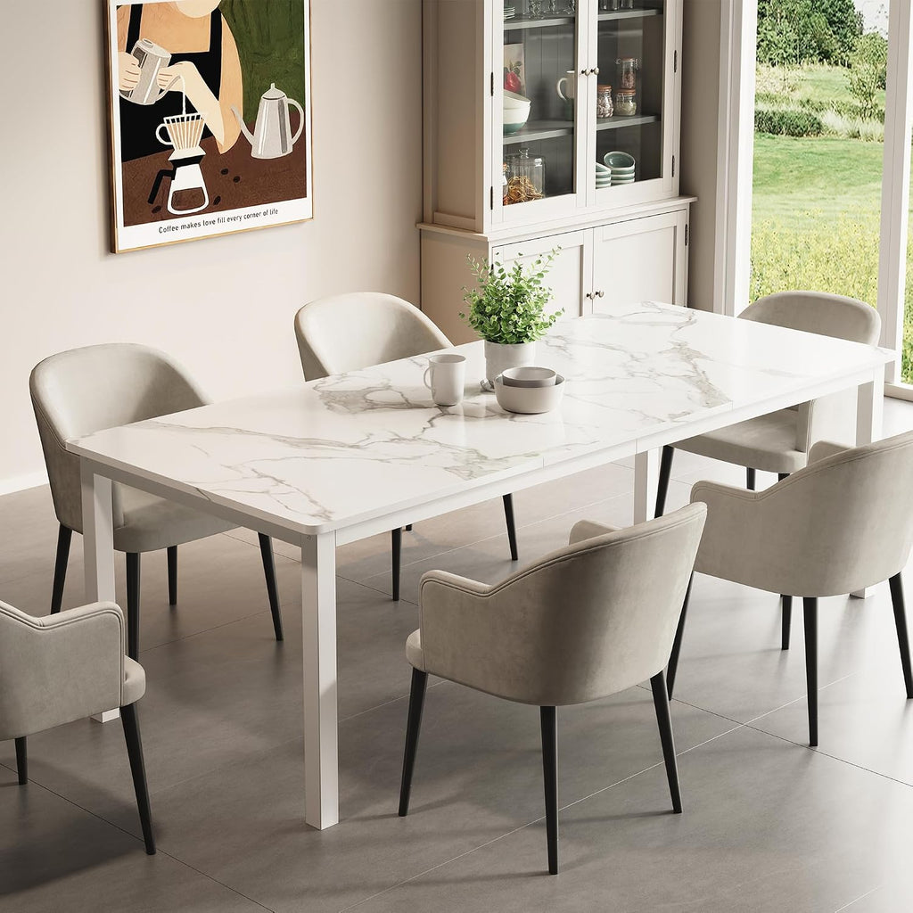 White Faux Marble Dining Table