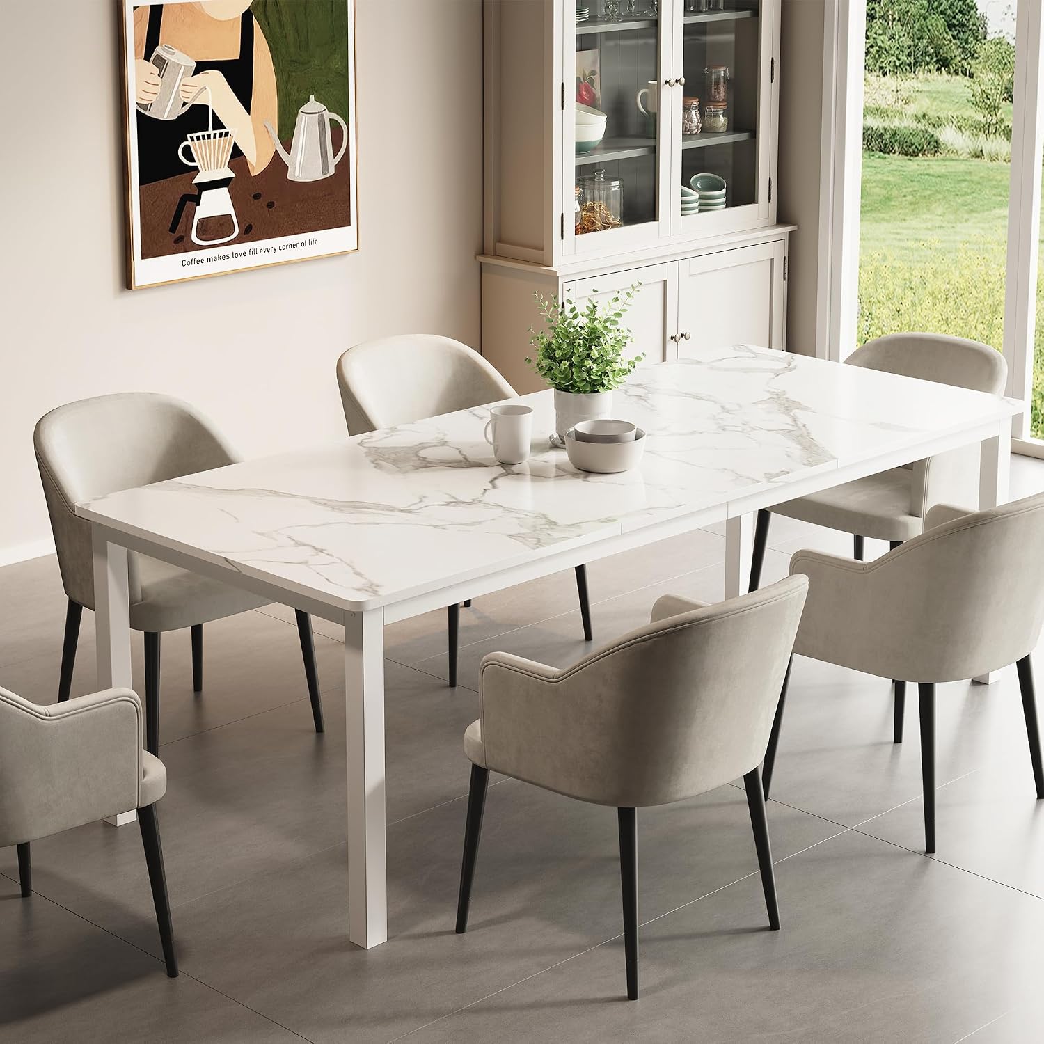 White Faux Marble Dining Table