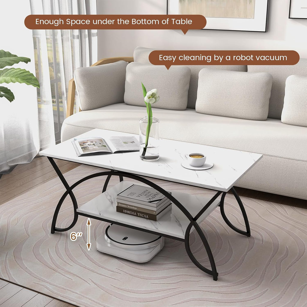 White Faux Marble 2-Tier Coffee Table