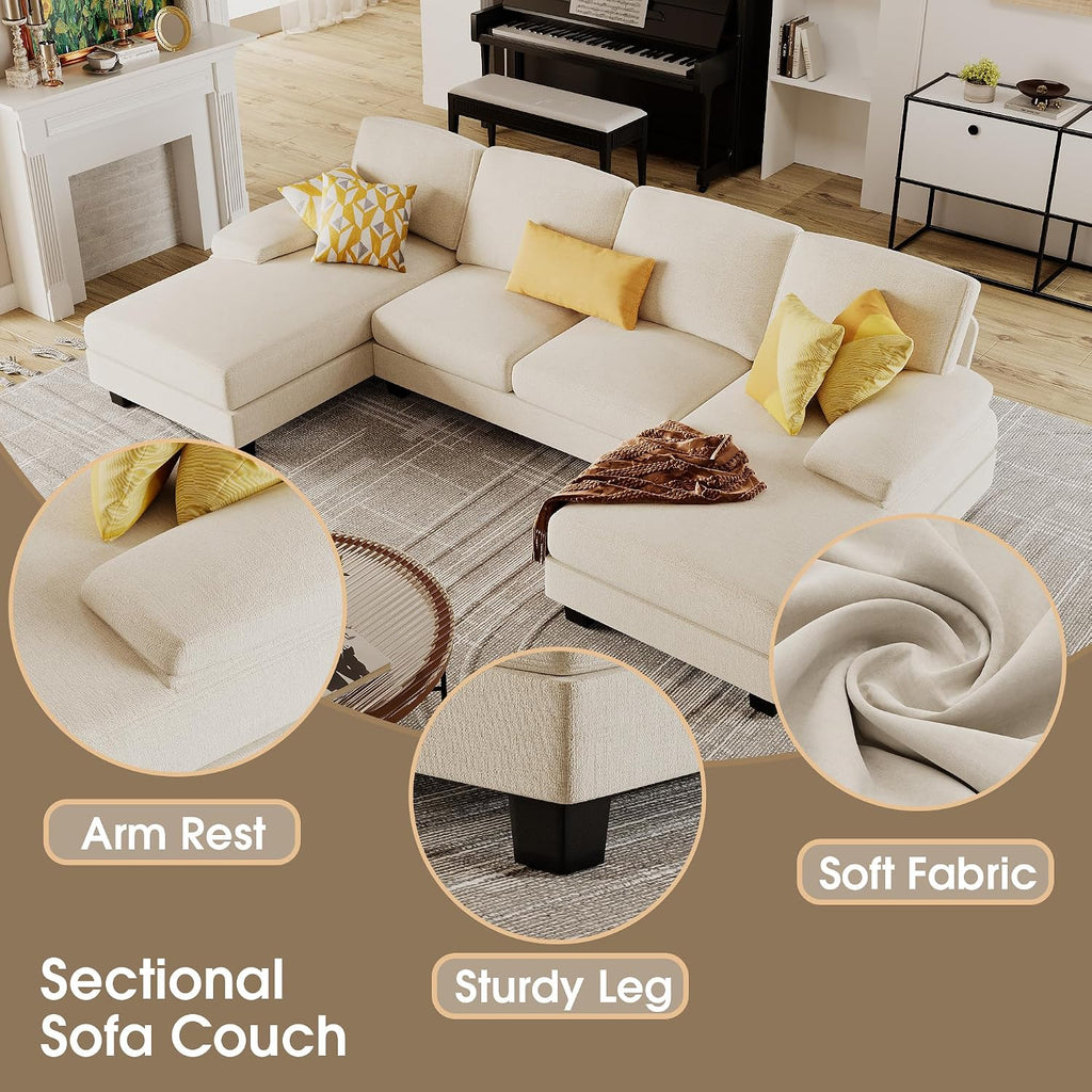 White Chenille U-Shaped Sectional Sofa