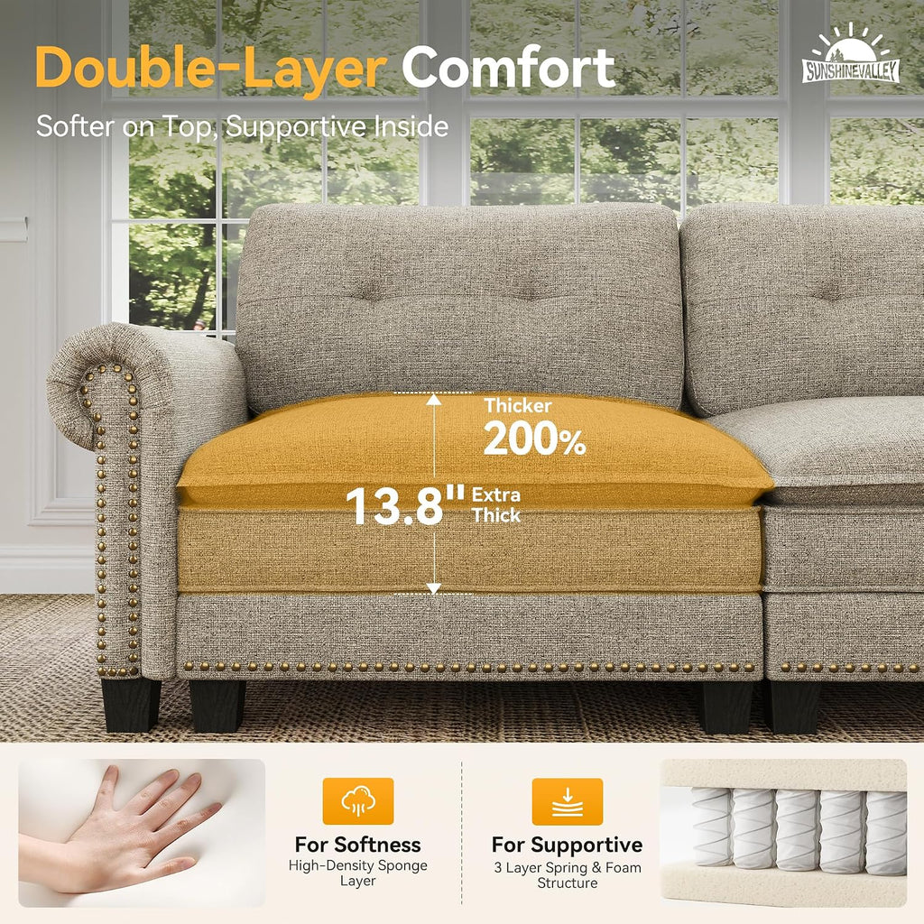 Light Grey Linen L-Shaped Cloud Sofa