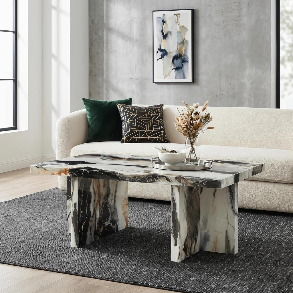 White Faux Marble Coffee Table