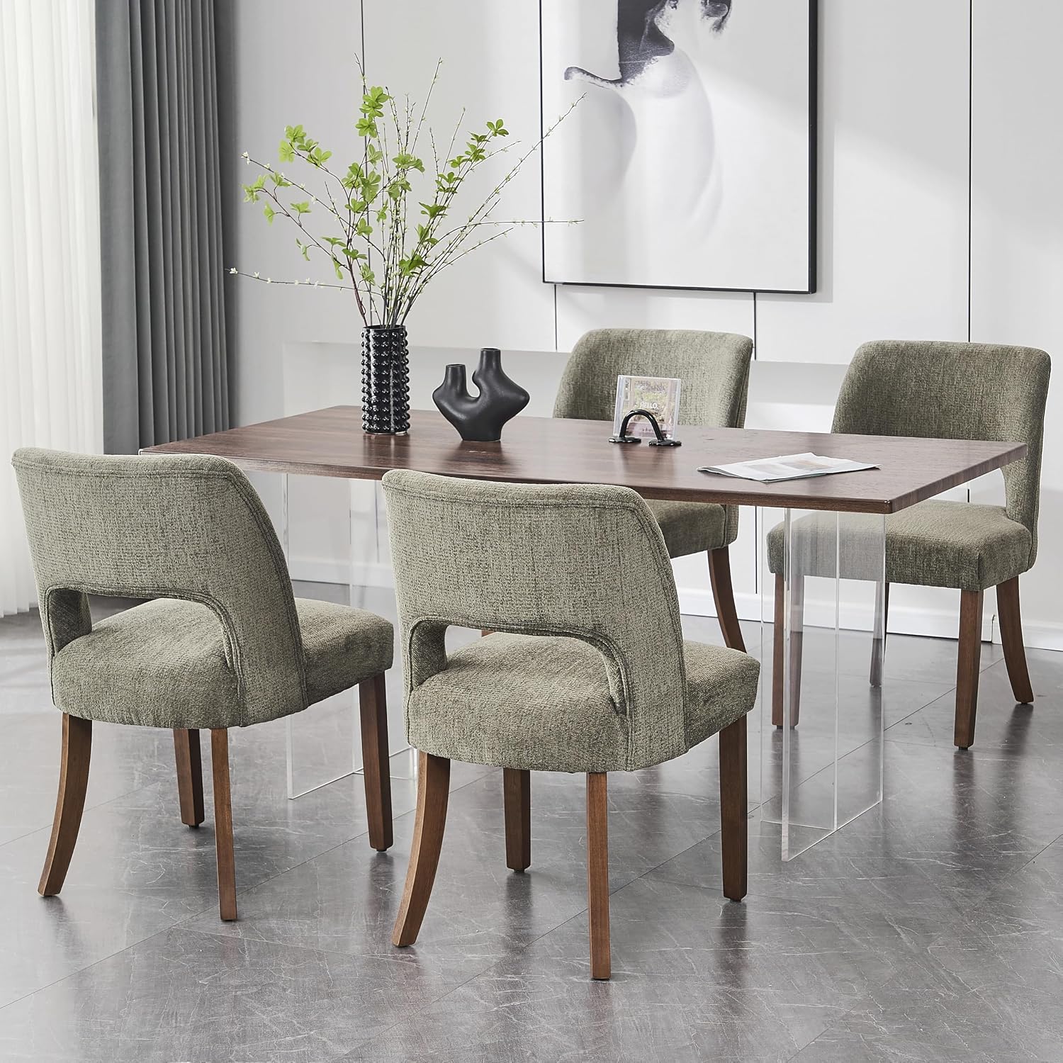 Green Fabric Dining Chairs Set of 2