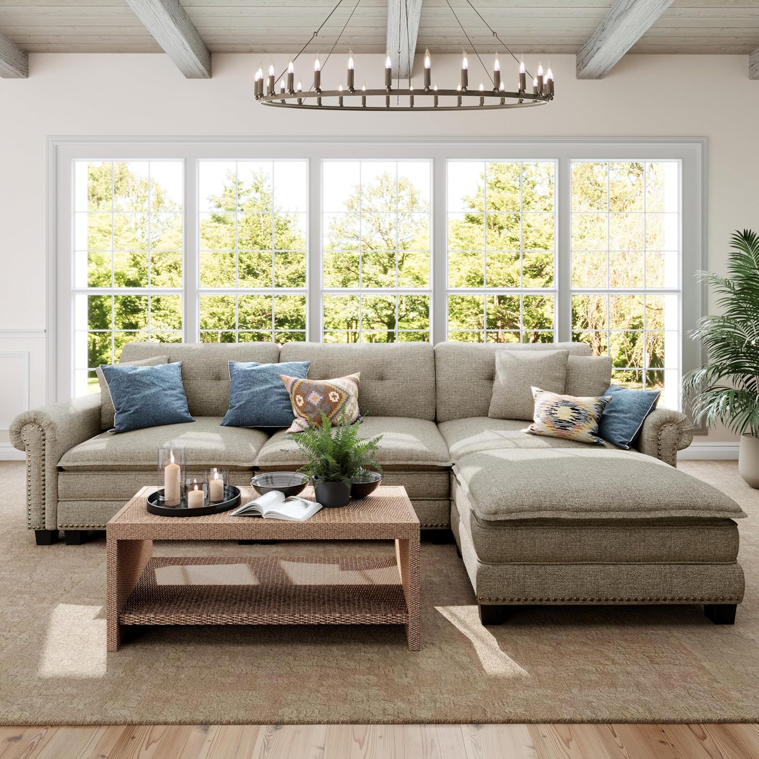 Light Grey Linen L-Shaped Cloud Sofa