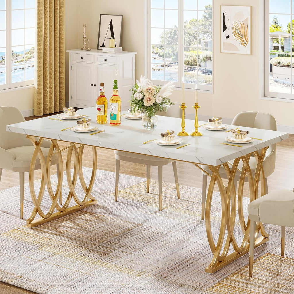 Faux Marble Rectangular Dining Table