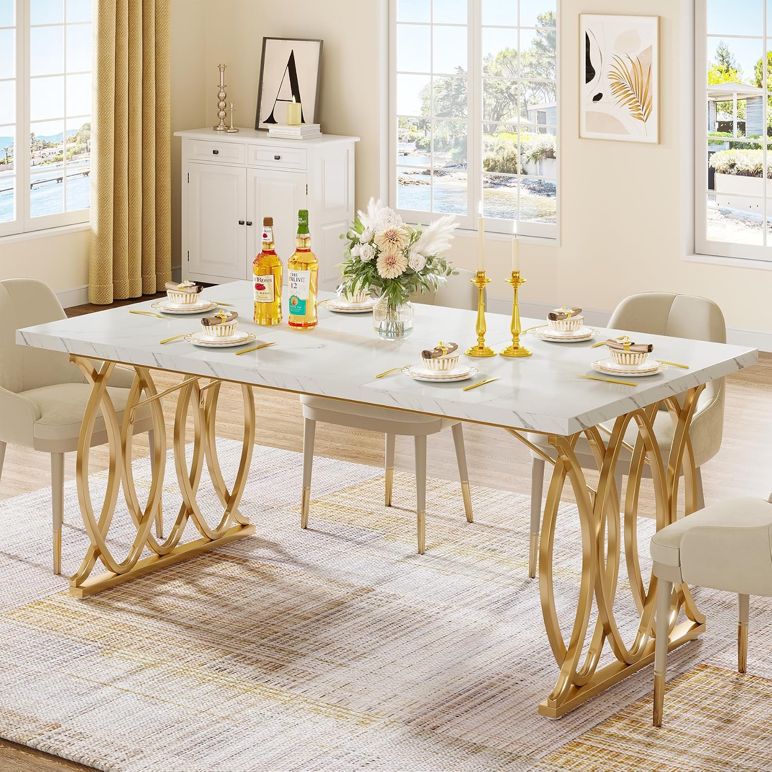Faux Marble Rectangular Dining Table