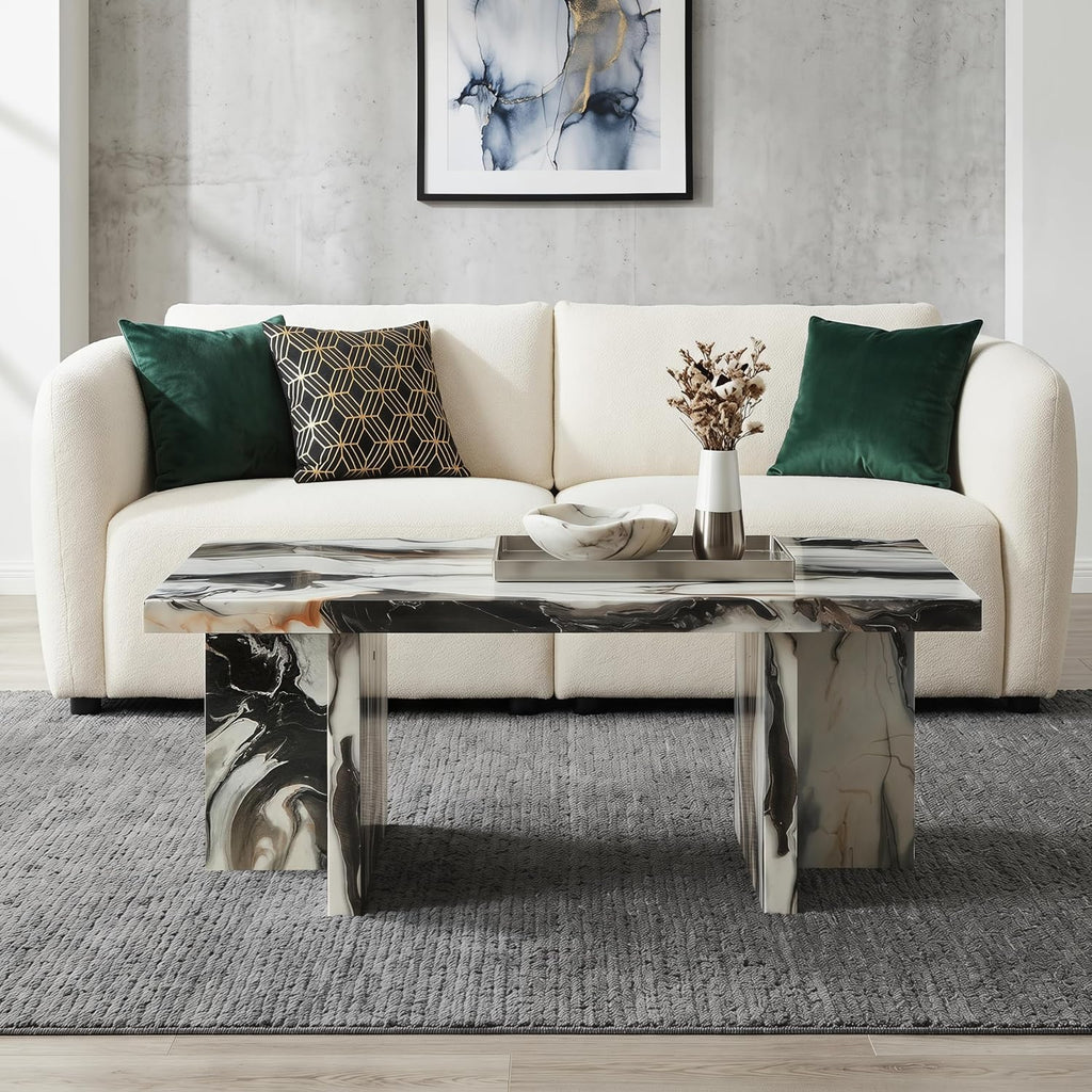 White Faux Marble Coffee Table