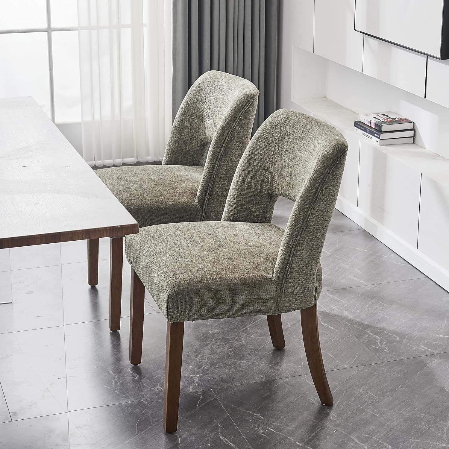 Green Fabric Dining Chairs Set of 2