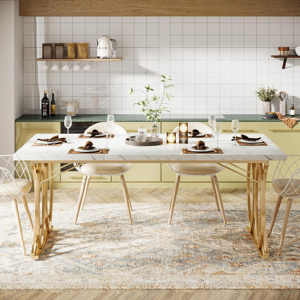 Faux Marble Rectangular Dining Table